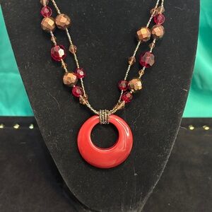 Lia Sophia Red and Brown Beaded Necklace